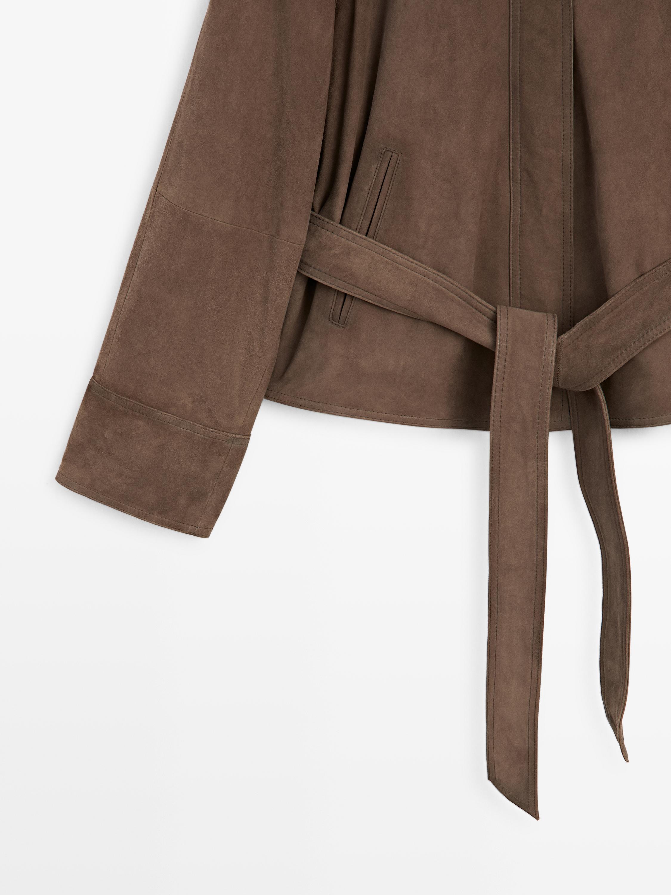 Veste ceinture en cuir effet daim